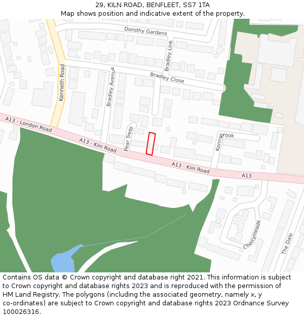 29, KILN ROAD, BENFLEET, SS7 1TA: Location map and indicative extent of plot