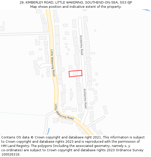 29, KIMBERLEY ROAD, LITTLE WAKERING, SOUTHEND-ON-SEA, SS3 0JP: Location map and indicative extent of plot