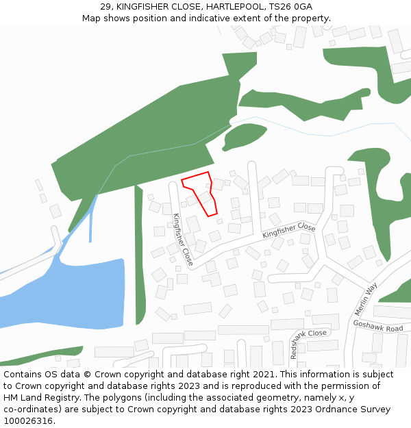 29, KINGFISHER CLOSE, HARTLEPOOL, TS26 0GA: Location map and indicative extent of plot