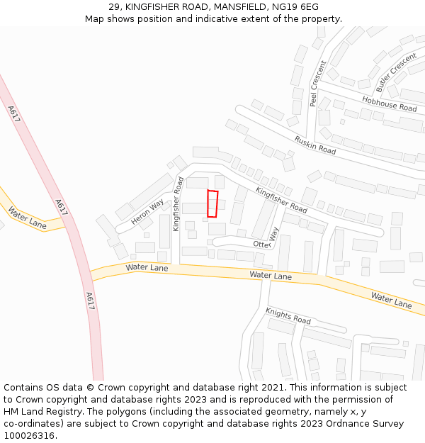 29, KINGFISHER ROAD, MANSFIELD, NG19 6EG: Location map and indicative extent of plot