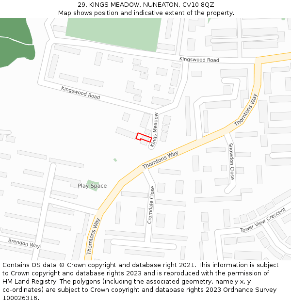 29, KINGS MEADOW, NUNEATON, CV10 8QZ: Location map and indicative extent of plot