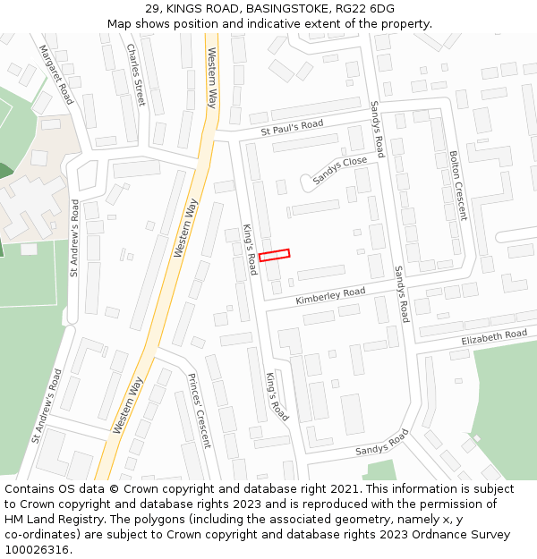 29, KINGS ROAD, BASINGSTOKE, RG22 6DG: Location map and indicative extent of plot