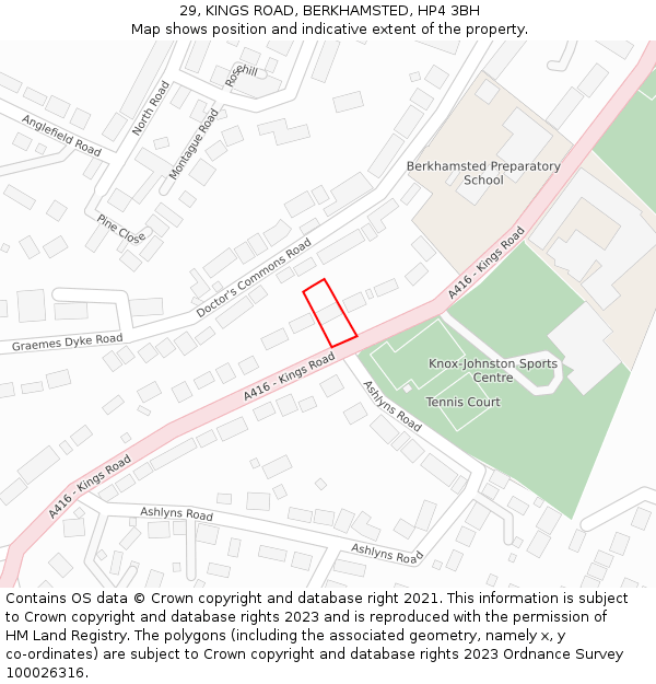 29, KINGS ROAD, BERKHAMSTED, HP4 3BH: Location map and indicative extent of plot