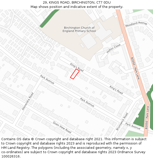 29, KINGS ROAD, BIRCHINGTON, CT7 0DU: Location map and indicative extent of plot