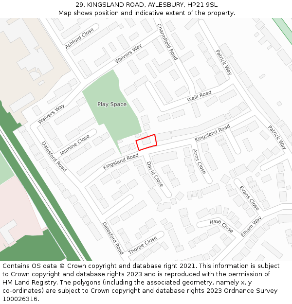29, KINGSLAND ROAD, AYLESBURY, HP21 9SL: Location map and indicative extent of plot