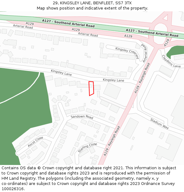 29, KINGSLEY LANE, BENFLEET, SS7 3TX: Location map and indicative extent of plot