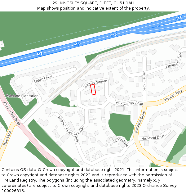 29, KINGSLEY SQUARE, FLEET, GU51 1AH: Location map and indicative extent of plot