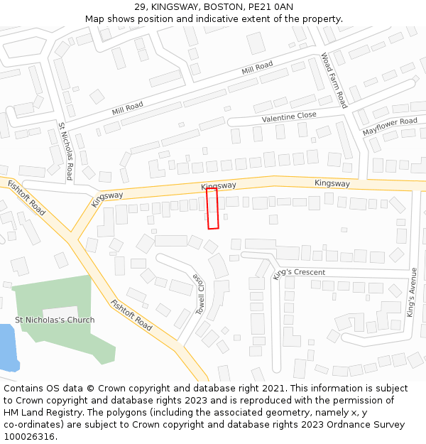 29, KINGSWAY, BOSTON, PE21 0AN: Location map and indicative extent of plot