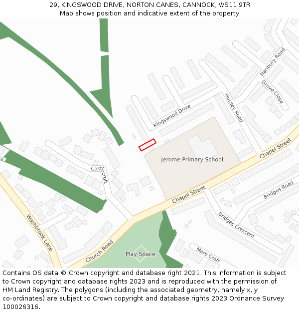 29, KINGSWOOD DRIVE, NORTON CANES, CANNOCK, WS11 9TR: Location map and indicative extent of plot