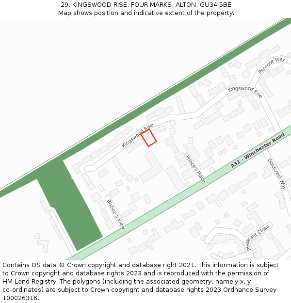 29, KINGSWOOD RISE, FOUR MARKS, ALTON, GU34 5BE: Location map and indicative extent of plot