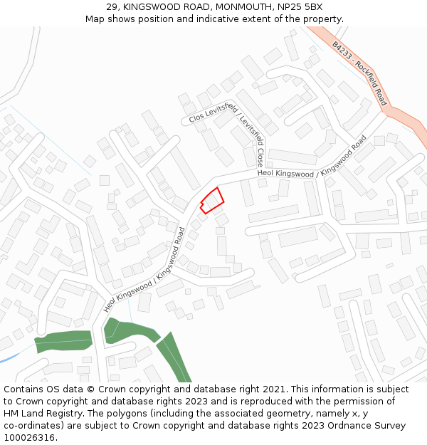 29, KINGSWOOD ROAD, MONMOUTH, NP25 5BX: Location map and indicative extent of plot