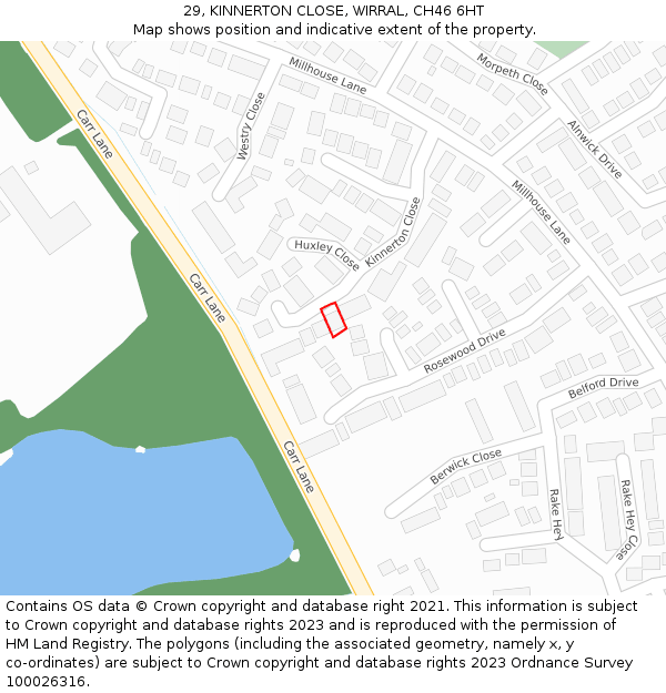 29, KINNERTON CLOSE, WIRRAL, CH46 6HT: Location map and indicative extent of plot