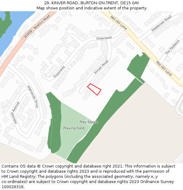 29, KINVER ROAD, BURTON-ON-TRENT, DE15 0AY: Location map and indicative extent of plot