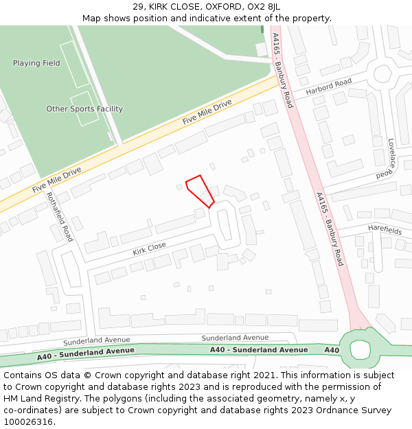 29, KIRK CLOSE, OXFORD, OX2 8JL: Location map and indicative extent of plot