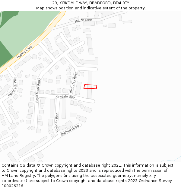 29, KIRKDALE WAY, BRADFORD, BD4 0TY: Location map and indicative extent of plot