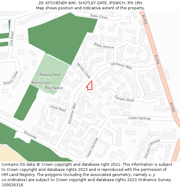 29, KITCHENER WAY, SHOTLEY GATE, IPSWICH, IP9 1RN: Location map and indicative extent of plot