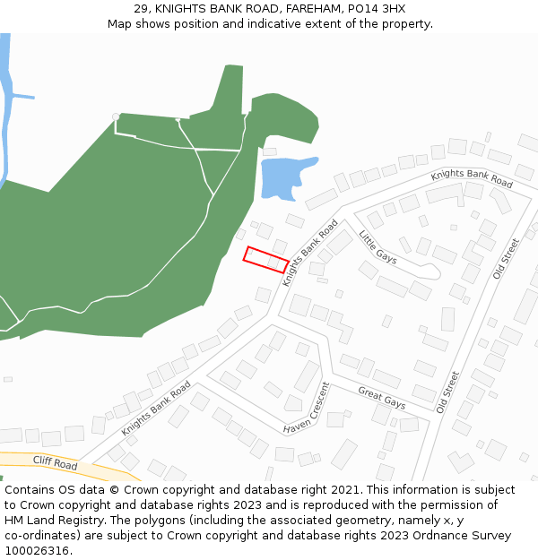 29, KNIGHTS BANK ROAD, FAREHAM, PO14 3HX: Location map and indicative extent of plot