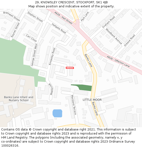29, KNOWSLEY CRESCENT, STOCKPORT, SK1 4JB: Location map and indicative extent of plot
