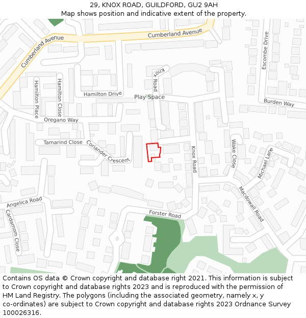 29, KNOX ROAD, GUILDFORD, GU2 9AH: Location map and indicative extent of plot