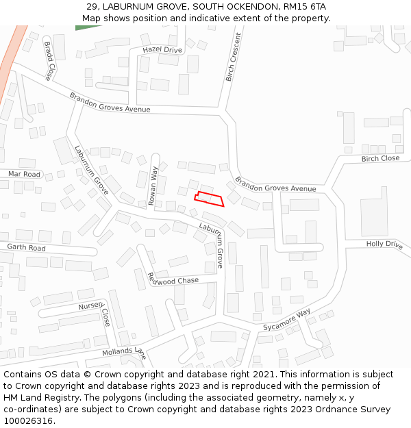 29, LABURNUM GROVE, SOUTH OCKENDON, RM15 6TA: Location map and indicative extent of plot