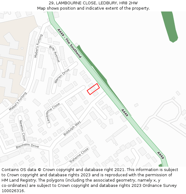 29, LAMBOURNE CLOSE, LEDBURY, HR8 2HW: Location map and indicative extent of plot