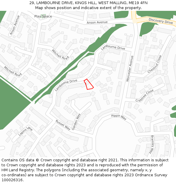 29, LAMBOURNE DRIVE, KINGS HILL, WEST MALLING, ME19 4FN: Location map and indicative extent of plot