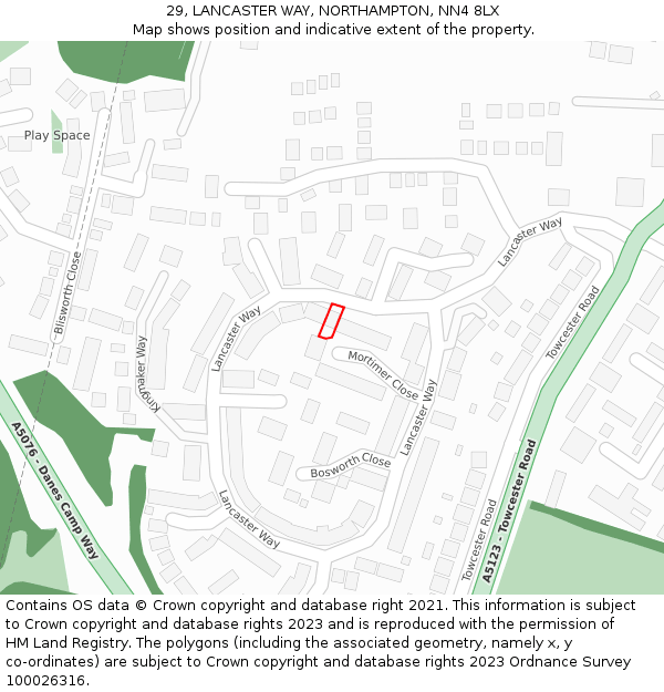 29, LANCASTER WAY, NORTHAMPTON, NN4 8LX: Location map and indicative extent of plot