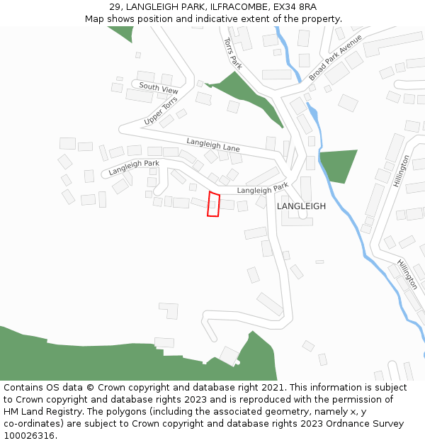 29, LANGLEIGH PARK, ILFRACOMBE, EX34 8RA: Location map and indicative extent of plot