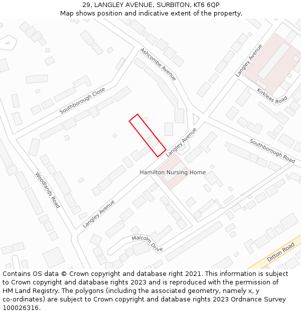 29, LANGLEY AVENUE, SURBITON, KT6 6QP: Location map and indicative extent of plot