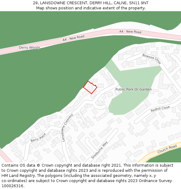 29, LANSDOWNE CRESCENT, DERRY HILL, CALNE, SN11 9NT: Location map and indicative extent of plot