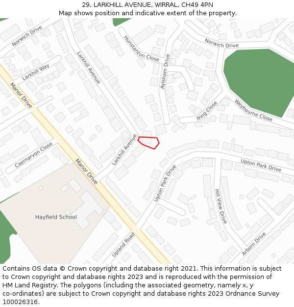 29, LARKHILL AVENUE, WIRRAL, CH49 4PN: Location map and indicative extent of plot