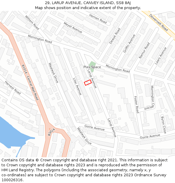 29, LARUP AVENUE, CANVEY ISLAND, SS8 8AJ: Location map and indicative extent of plot