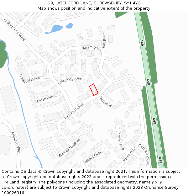 29, LATCHFORD LANE, SHREWSBURY, SY1 4YG: Location map and indicative extent of plot