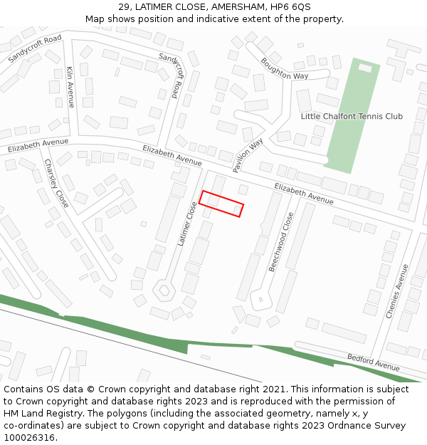 29, LATIMER CLOSE, AMERSHAM, HP6 6QS: Location map and indicative extent of plot