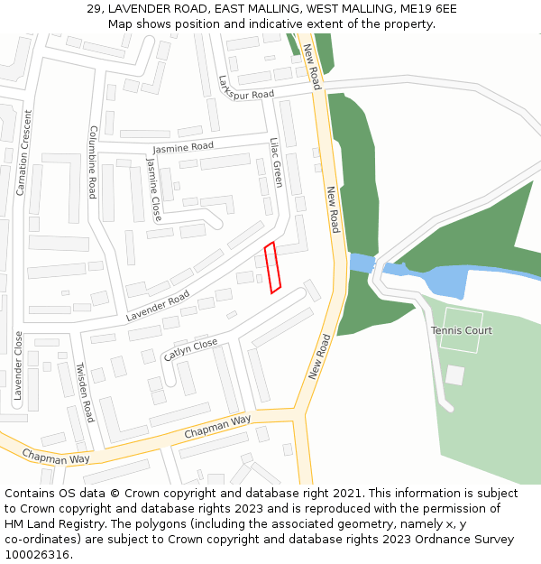 29, LAVENDER ROAD, EAST MALLING, WEST MALLING, ME19 6EE: Location map and indicative extent of plot