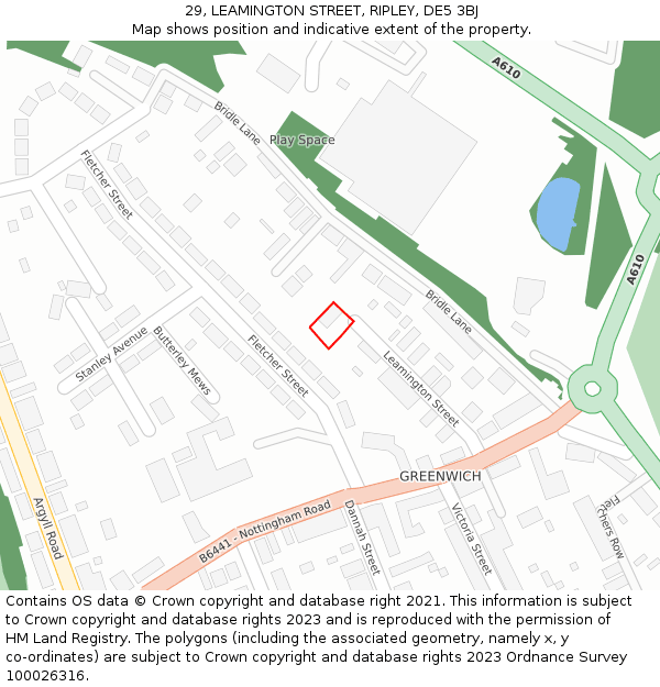 29, LEAMINGTON STREET, RIPLEY, DE5 3BJ: Location map and indicative extent of plot