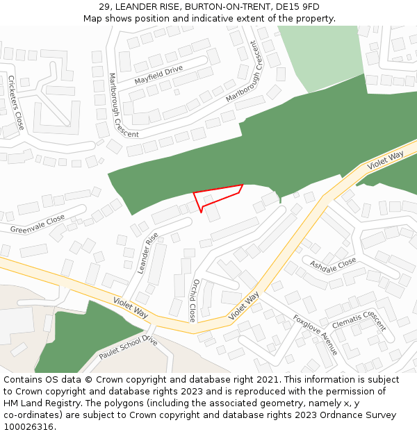 29, LEANDER RISE, BURTON-ON-TRENT, DE15 9FD: Location map and indicative extent of plot