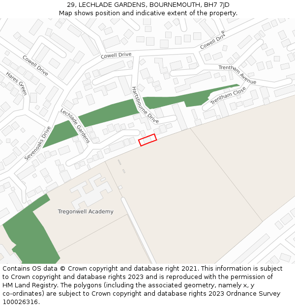 29, LECHLADE GARDENS, BOURNEMOUTH, BH7 7JD: Location map and indicative extent of plot