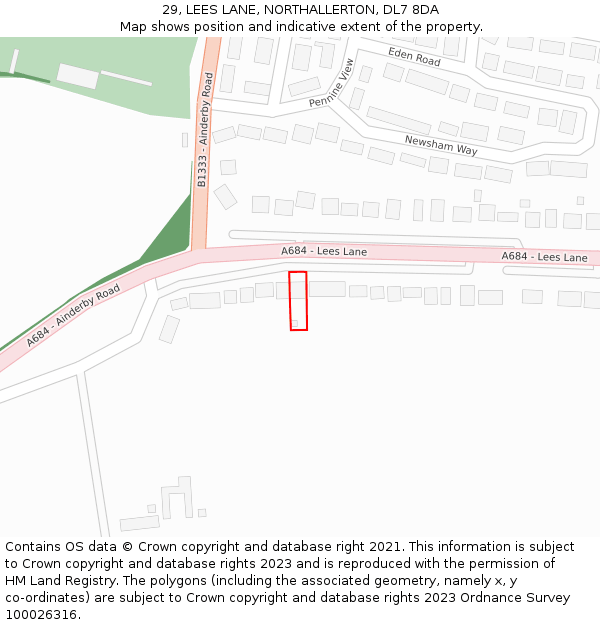 29, LEES LANE, NORTHALLERTON, DL7 8DA: Location map and indicative extent of plot
