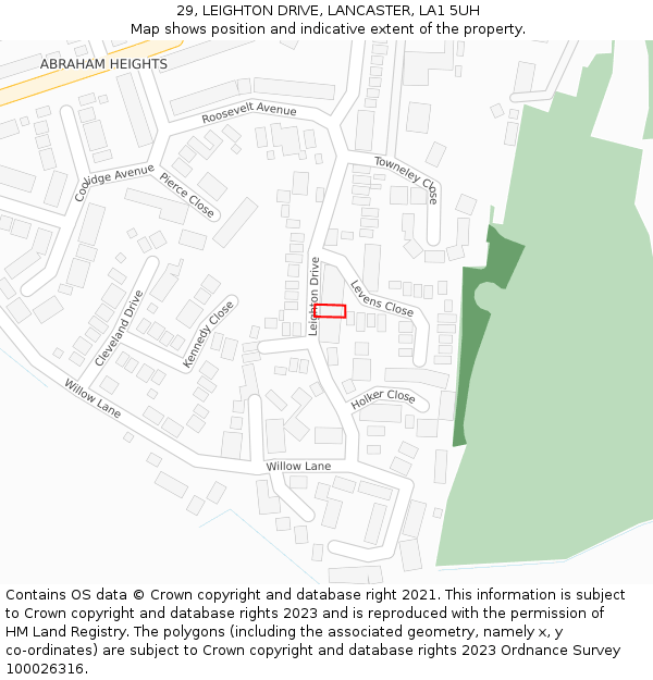 29, LEIGHTON DRIVE, LANCASTER, LA1 5UH: Location map and indicative extent of plot
