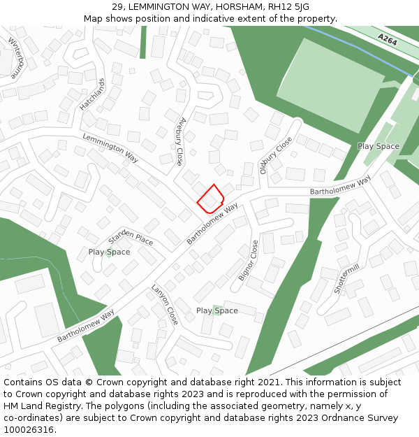 29, LEMMINGTON WAY, HORSHAM, RH12 5JG: Location map and indicative extent of plot
