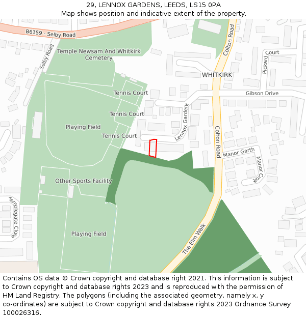 29, LENNOX GARDENS, LEEDS, LS15 0PA: Location map and indicative extent of plot
