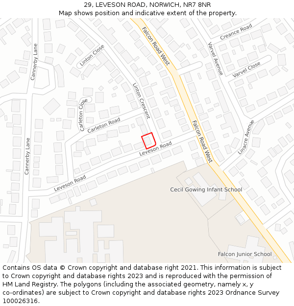 29, LEVESON ROAD, NORWICH, NR7 8NR: Location map and indicative extent of plot