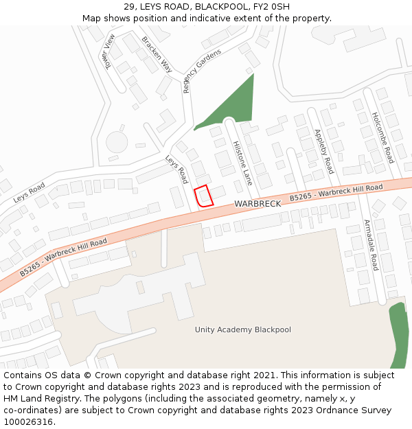 29, LEYS ROAD, BLACKPOOL, FY2 0SH: Location map and indicative extent of plot