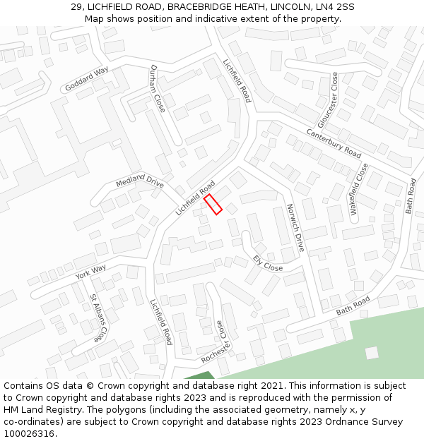 29, LICHFIELD ROAD, BRACEBRIDGE HEATH, LINCOLN, LN4 2SS: Location map and indicative extent of plot