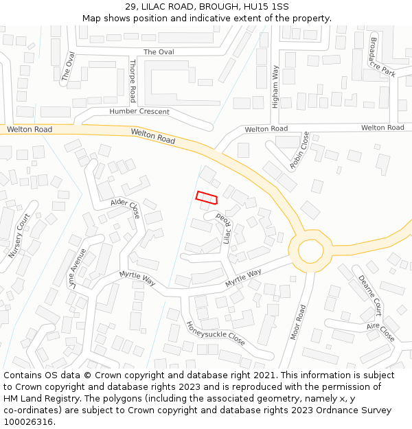 29, LILAC ROAD, BROUGH, HU15 1SS: Location map and indicative extent of plot