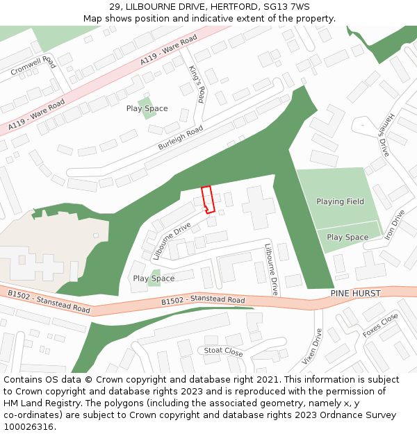 29, LILBOURNE DRIVE, HERTFORD, SG13 7WS: Location map and indicative extent of plot