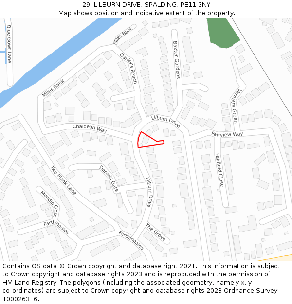 29, LILBURN DRIVE, SPALDING, PE11 3NY: Location map and indicative extent of plot