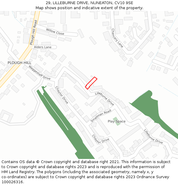 29, LILLEBURNE DRIVE, NUNEATON, CV10 9SE: Location map and indicative extent of plot