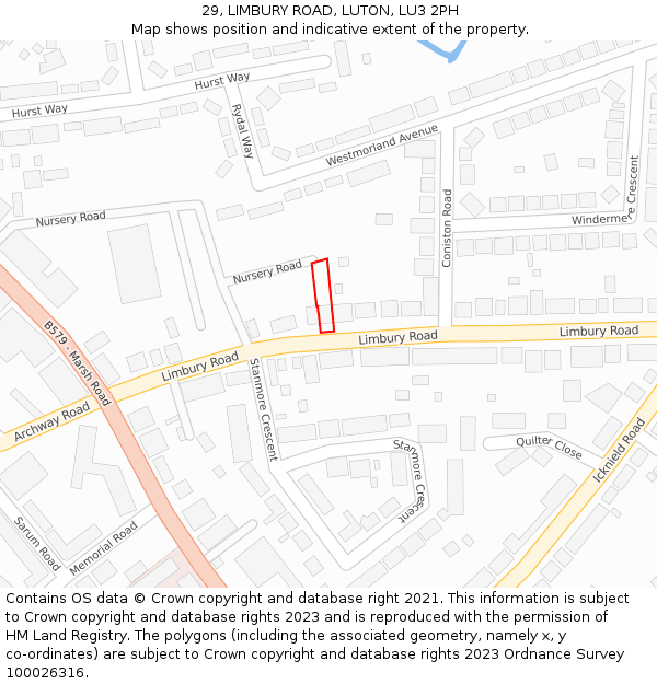 29, LIMBURY ROAD, LUTON, LU3 2PH: Location map and indicative extent of plot